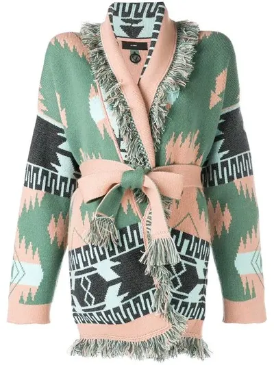 Alanui Knit Printed Robe Cardigan In Green