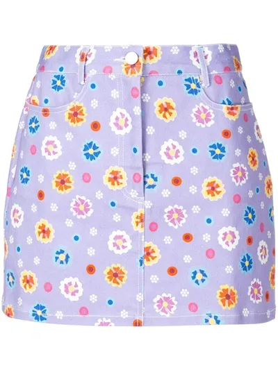 Lhd Floral Print Claude Skirt Purple In Blue