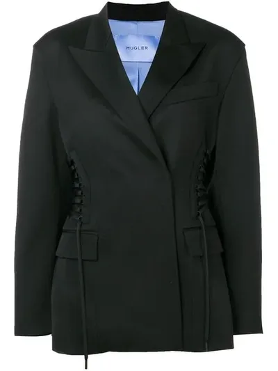 Mugler Drawstring Detail Blazer In Black