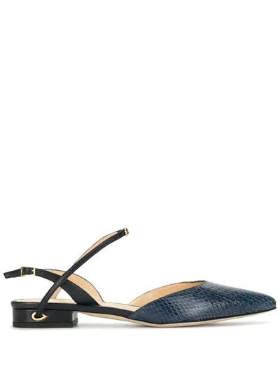 Jennifer Chamandi Vittorio Leather Slingback Point-toe Flats In Navy