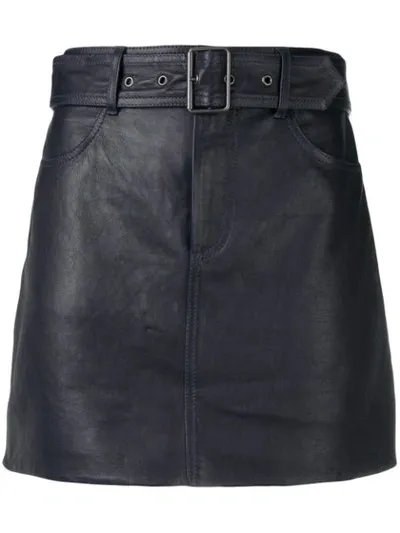 Victoria Victoria Beckham Belted Leather Mini Skirt In Blue