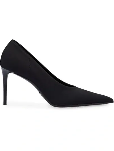 Prada Neoprene Point-toe Pumps In Black