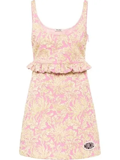 Miu Miu Brocade Minidress In Pink