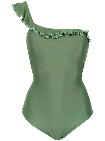 Amir Slama One Shoulder Swimsuit In Green