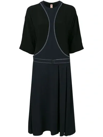 Marni Crepe & Enver Satin Dress In Blue