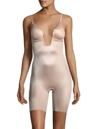 Spanx Suit Your Fancy Plunge Low-back Mid-thigh Bodysuit In Champagne