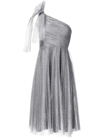 Red Valentino One-shoulder Midi Dress With Bow In Grey Moon