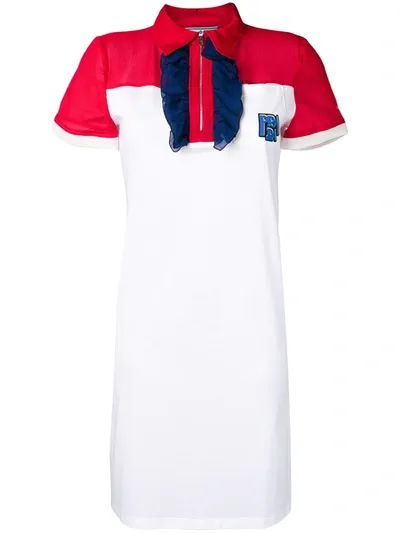 Prada Ruffle Front Polo Zip Cotton-silk Blend Dress In Multicolour