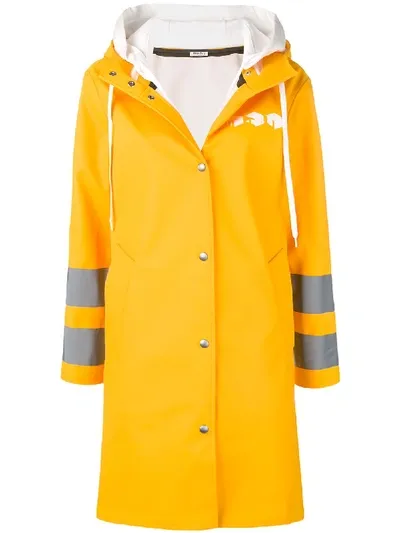 Miu Miu Logo Print Hooded Waterproof Raincoat In Yellow