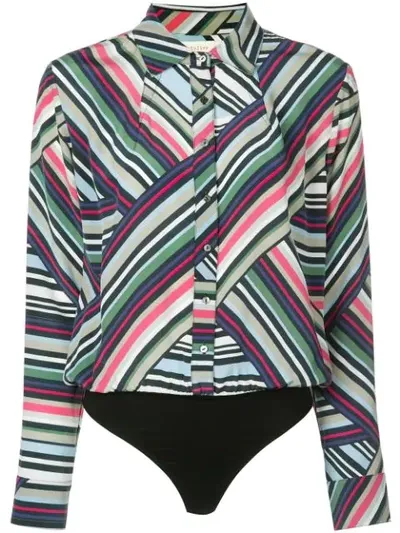 Nicole Miller Abstract Stripe Bodysuit In Multicolour