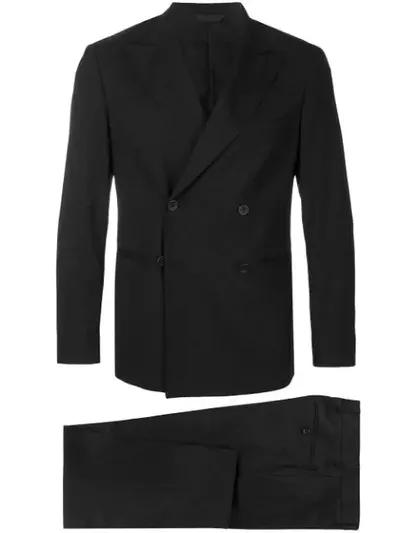 Tonello Double Breasted Stretch Suit In Black