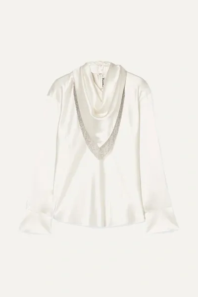 Alexander Wang Chain Fringe Scarf Detail Silk Blouse In Ivory