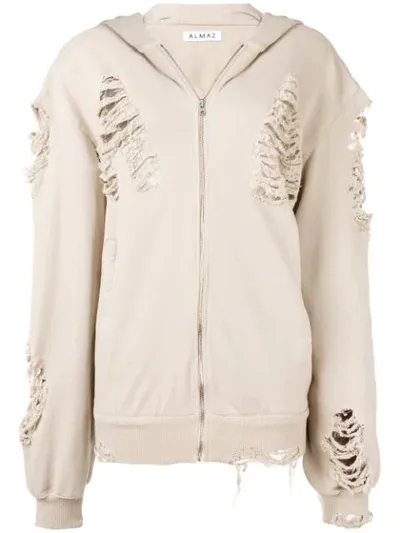 Almaz Oversized Distressed Hooded Jacket In Neutrals