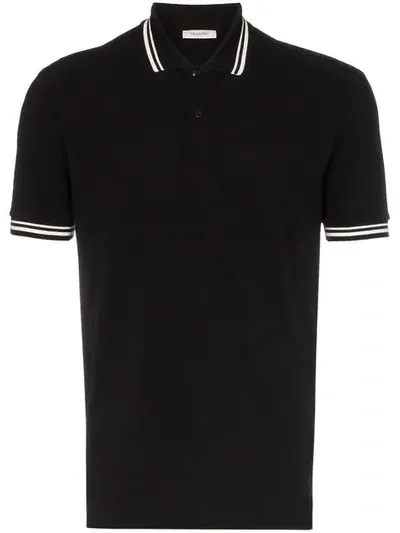 Valentino Debossed Logo Stamp Cotton Polo Shirt In Ono Nero