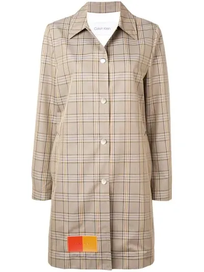 Calvin Klein Patched Glen Check Coat In Neutrals