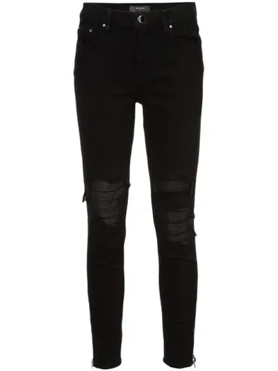 Amiri Distressed Detail Ribbed Knee Skinny Jeans In Black