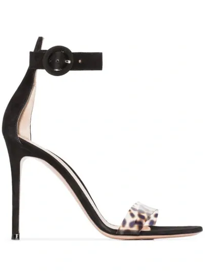 Gianvito Rossi Black And Leopard Print Portofino 105 Suede Sandals