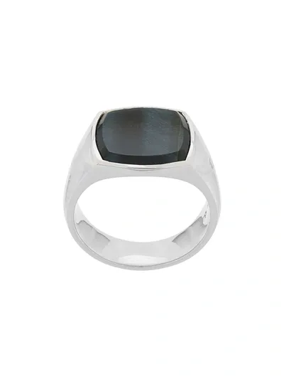 Tom Wood Cushion Blue Hawk Eye Signet Ring In Silver