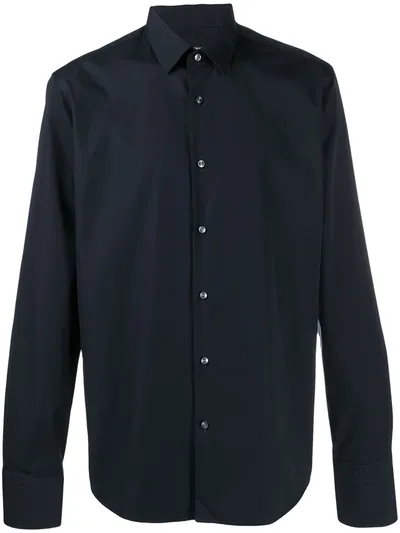 Hugo Boss Pointed Collar Cotton Shirt In Blue