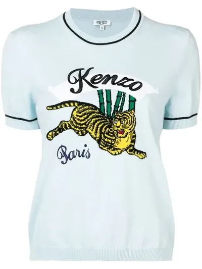 Kenzo Embroidered Tiger Logo T-shirt In Blue