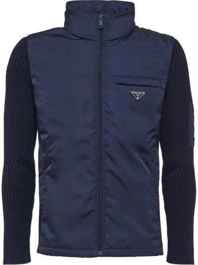 Prada Navy Nylon Wool-sleeve Jacket In Blue