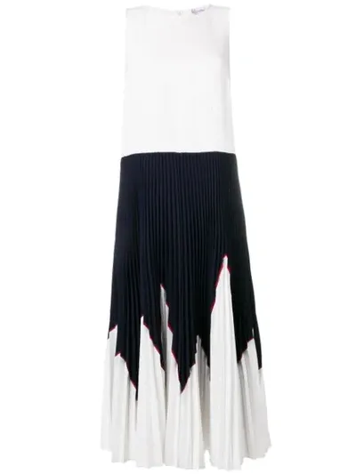 Red Valentino Pleated Midi Dress In White ,blue