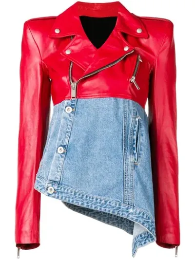 Ben Taverniti Unravel Project Panelled Asymmetric Biker Jacket In Red