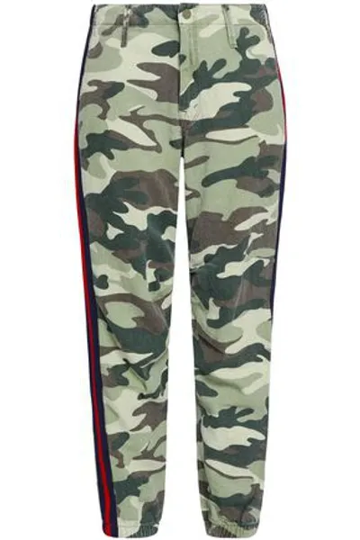 Mother The No Zip Misfit Cropped Printed Cotton-blend Tapered Pants In Army Green