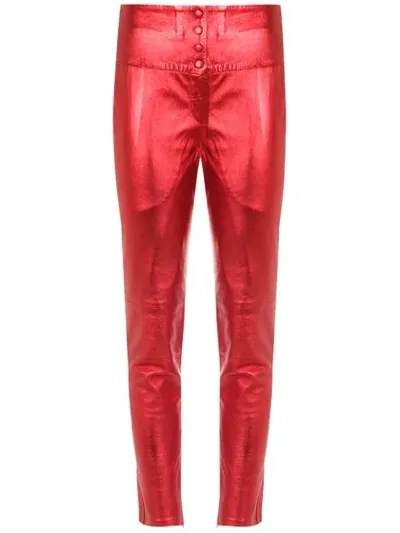 Andrea Bogosian Metallic Skinny Leather Pants In Red