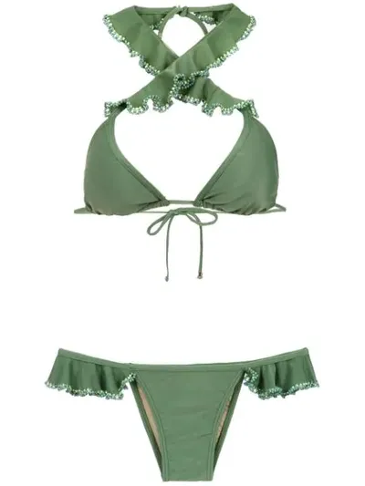 Amir Slama Ruffled Bikini In Green