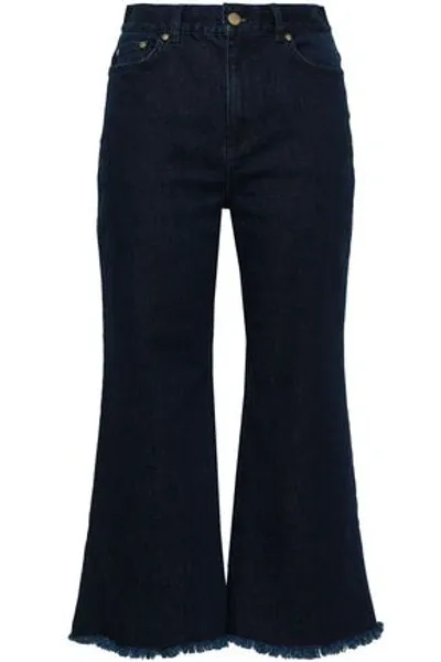 Zimmermann Frayed High-rise Kick-flare Jeans In Dark Denim