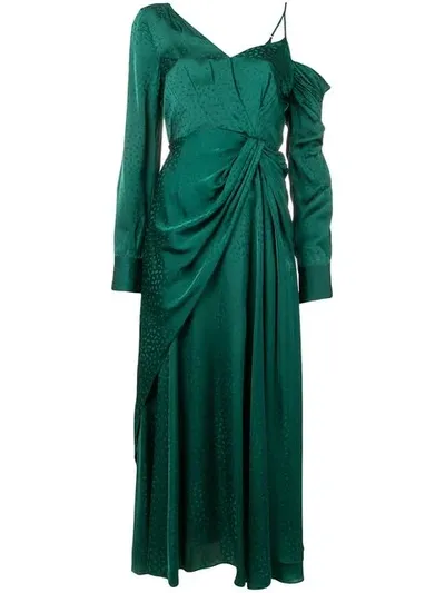 Self-portrait Asymmetric One-shoulder Dress In Green