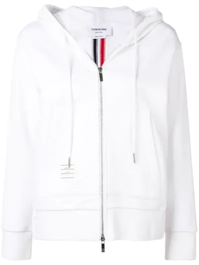 Thom Browne Center-back Stripe Zip-up Hoodie White