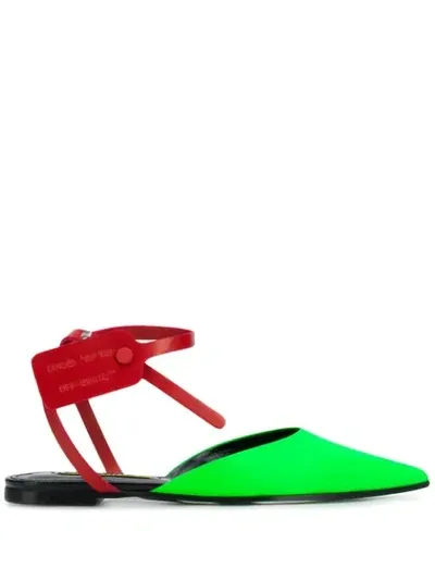 Off-white Zip Tie Leather Slippers In Green