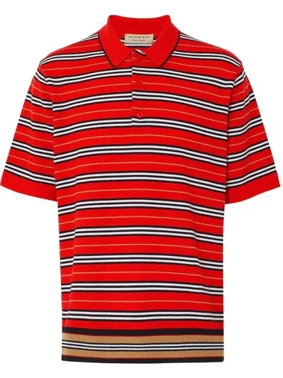 Burberry Contrast Stripe Merino Wool Polo Shirt In Red