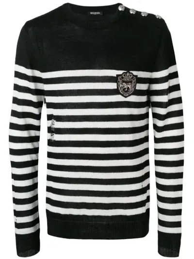 Balmain Striped Knit Jumper In Black & White