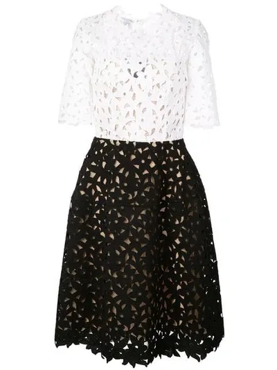 Oscar De La Renta Monochrome Lace Dress In White