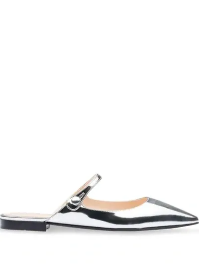 Prada Strap Detail Slippers In Silver