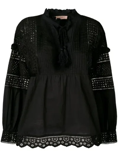 Twinset Lace Crochet Blouse In Black