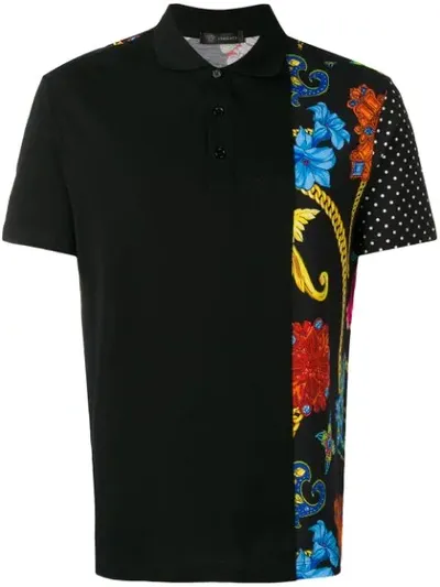 Versace Contrasting Prints Polo Shirt In Black