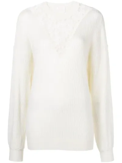 See By Chloé Floral Lace-panelled Sweater In Weiss