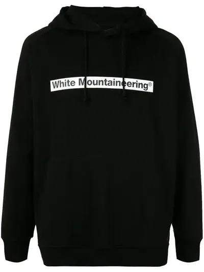 White Mountaineering Logo Patch Drawstring Hoodie In Black