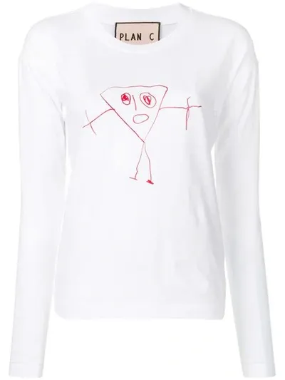 Plan C Drawing Print Sweatshirt In White