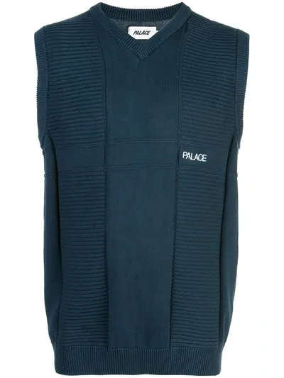 Palace Short-sleeve Knitted Vest In Blue