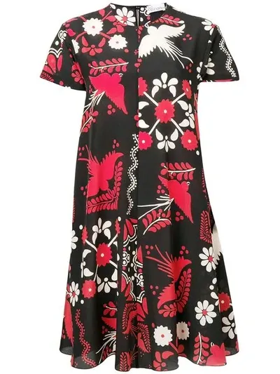 Red Valentino Kleid Mit Blumen-print In Black