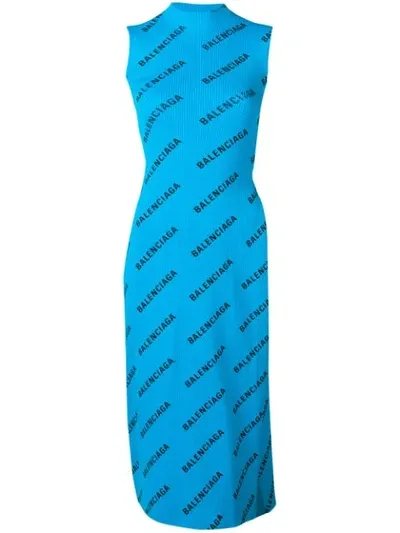 Balenciaga Wrap-effect Printed Ribbed-knit Midi Dress In Turquoise Black