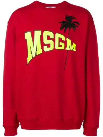 Msgm Sweatshirt With Fluo Logo And Palm In Red