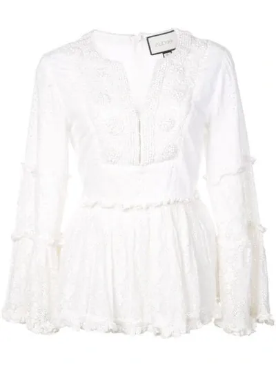 Alexis Melitta V-neck Long-sleeve Eyelet & Lace Blouse In White