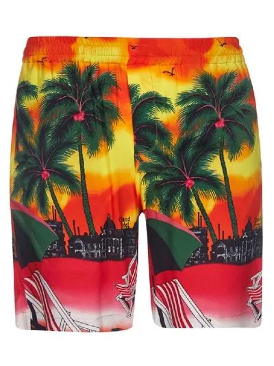 Msgm Graphic Tropical Print Shorts In Red