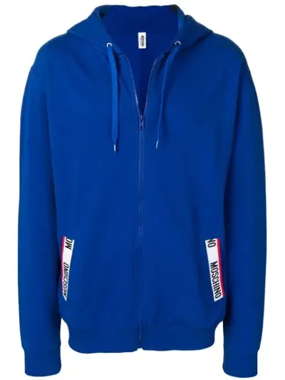 Moschino Zip Front Hoodie In Blue